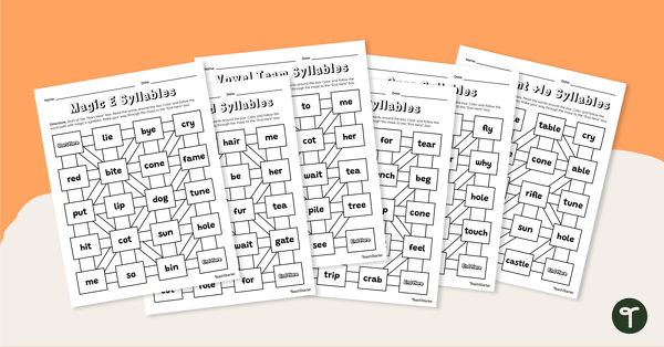 Go to 6 Syllable Types - Syllables Worksheet Pack teaching resource