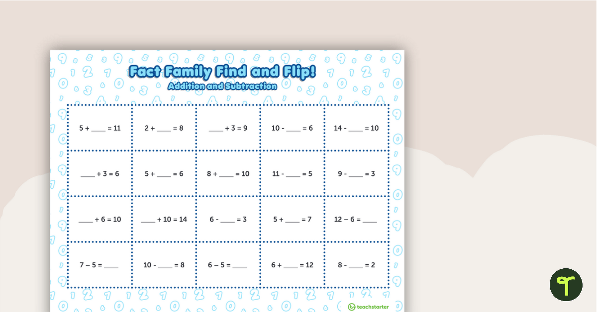 Fact Family Find and Flip - Addition and Subtraction Up to 20 teaching resource