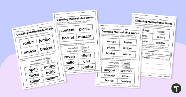 Go to Multisyllable Words Worksheets teaching resource