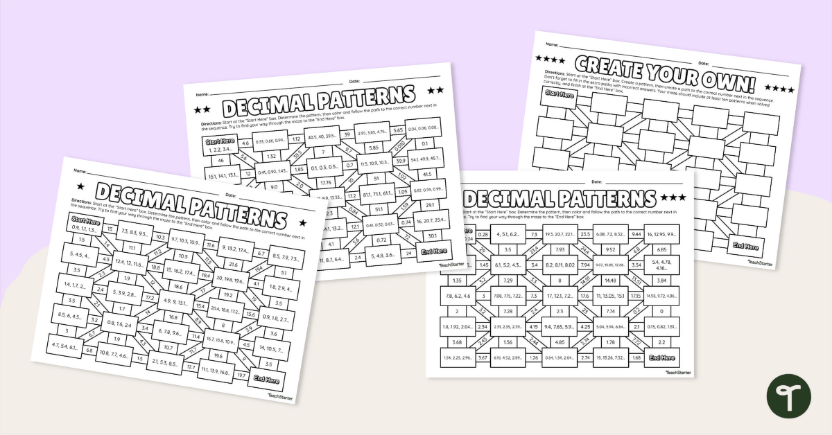 Decimal Patterns – Math Mazes teaching resource