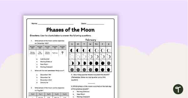 Image of Phases of the Moon – Data Worksheet