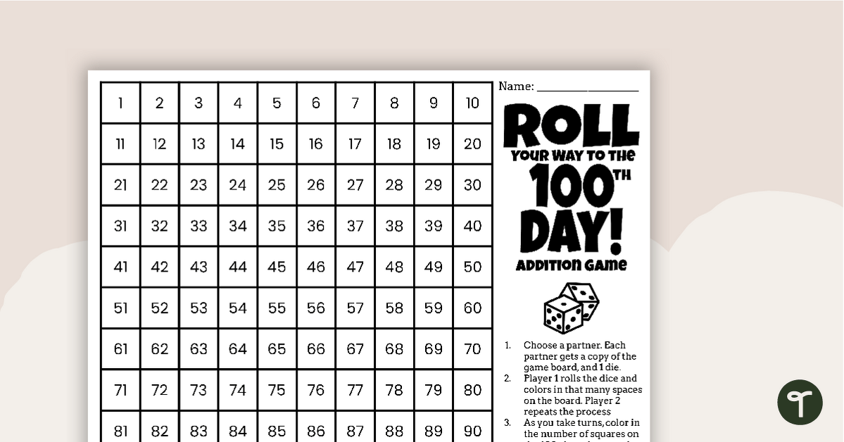 100th Day of School Dice Games - Roll to 100 Challenge teaching resource