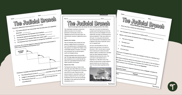 Go to The Judicial Branch - Roles of Government Worksheet Pack teaching resource
