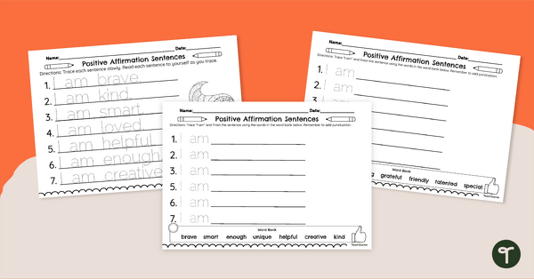 Go to Positive Affirmations for Kids - Writing Worksheets teaching resource