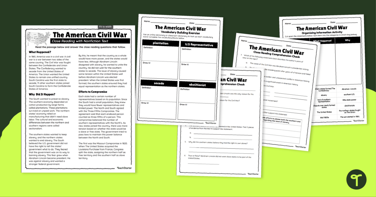 Civil War Comprehension Pack teaching resource