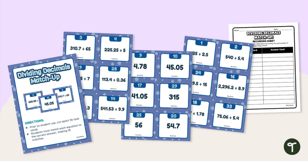 Go to Dividing Decimals Match-Up Activity teaching resource