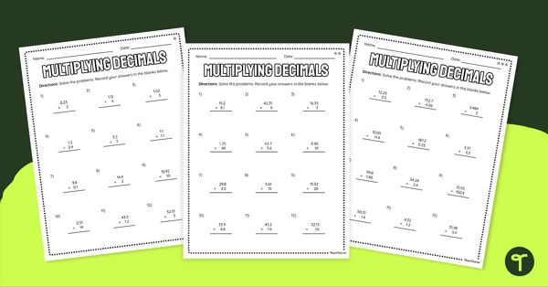 Go to Multiplying Decimals – Differentiated Worksheets teaching resource