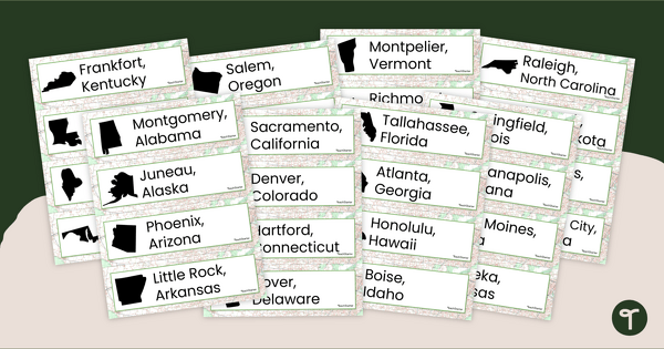 50 States and Capitals Word Wall Cards teaching resource