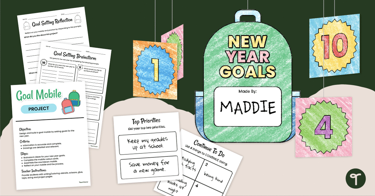 Back-to-School Countdown Mobile - Goal Setting Template teaching resource