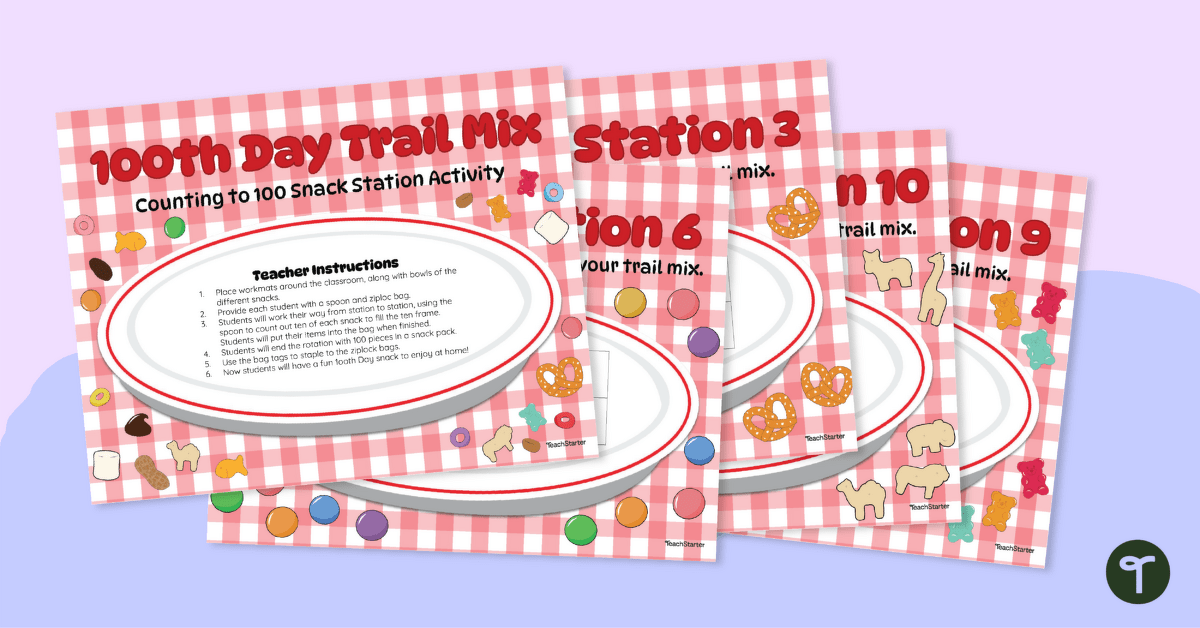 100 Days of School - Snack Ideas and Station Templates
