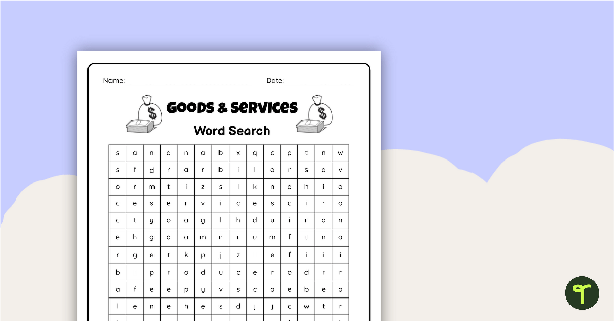 Goods and Services Word Search teaching resource