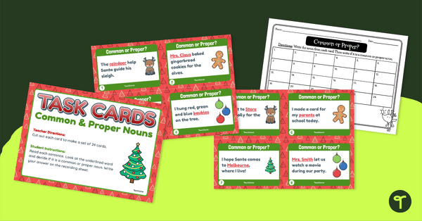 Christmas Grammar Task Cards - Common and Proper Nouns teaching resource