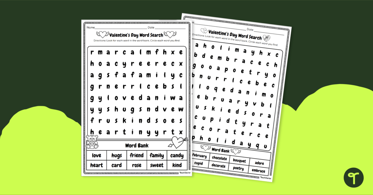 Valentine’s Day Word Search teaching resource