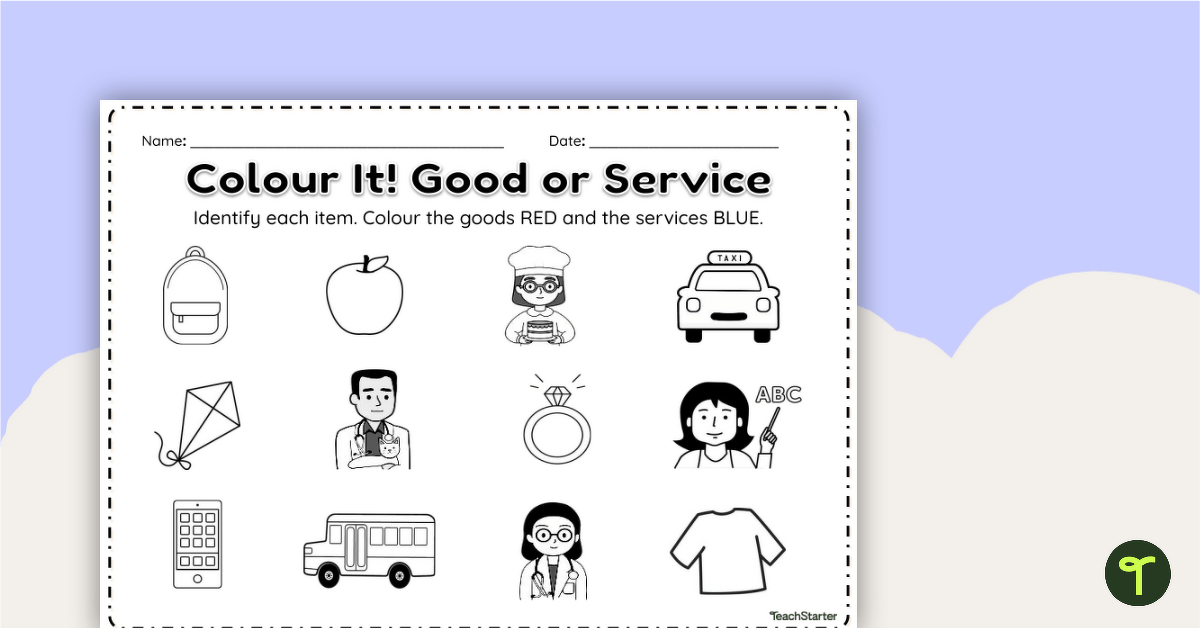 Colour It! Good or Service Worksheet teaching resource