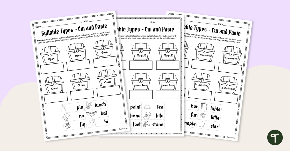 Syllable Types - Cut and Paste Worksheets teaching resource