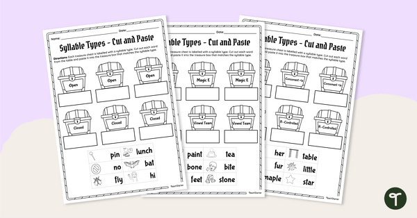 Go to Syllable Types - Cut and Paste Worksheets teaching resource