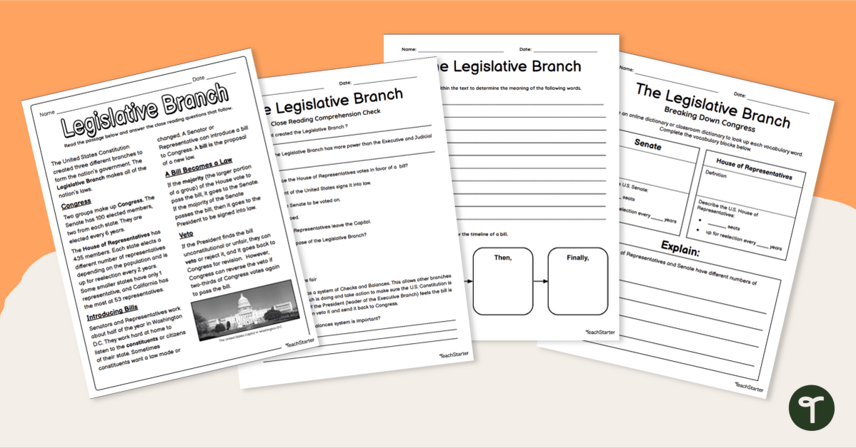 Powers of the Legislative Branch Comprehension Pack teaching resource