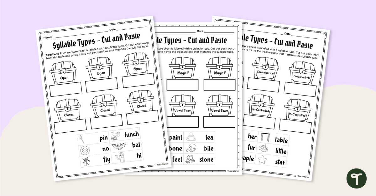 Syllable Types - Cut and Paste Worksheets teaching resource