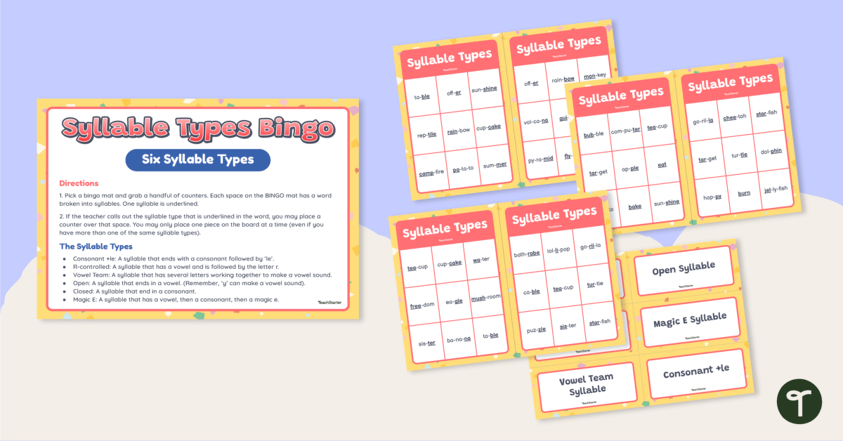 Syllable Types Bingo teaching resource