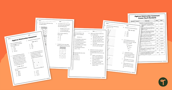 5th Grade Algebraic Relationships Assessment teaching resource