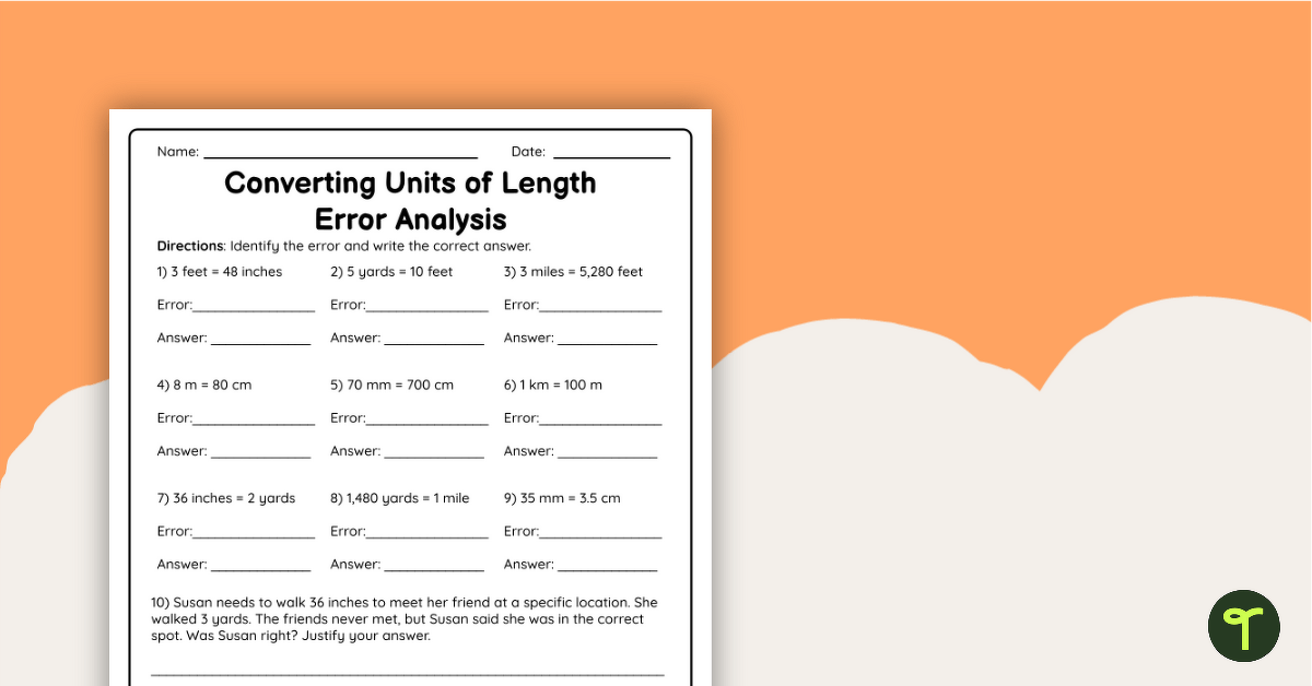 Converting Units of Length – Error Analysis Worksheet teaching resource