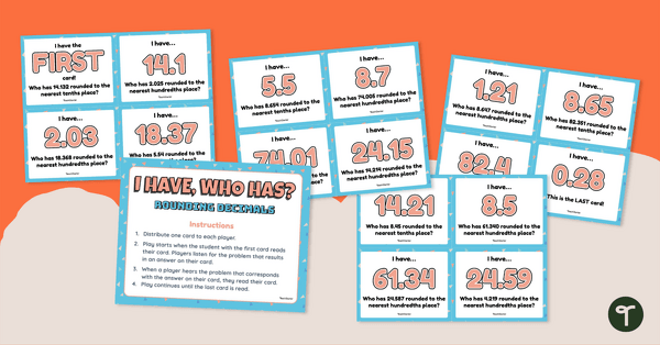 Go to Rounding Decimals - I Have, Who Has? Game teaching resource