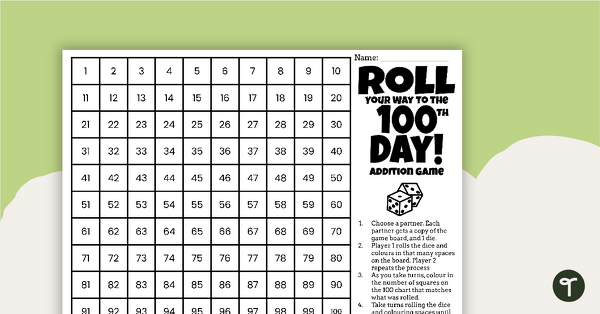 Go to 100th Day of School-Roll to 100 Worksheet teaching resource