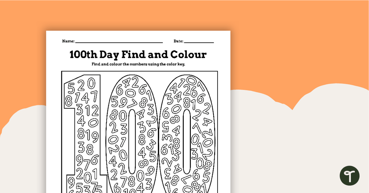100th Day Find and Colour - Numbers teaching resource