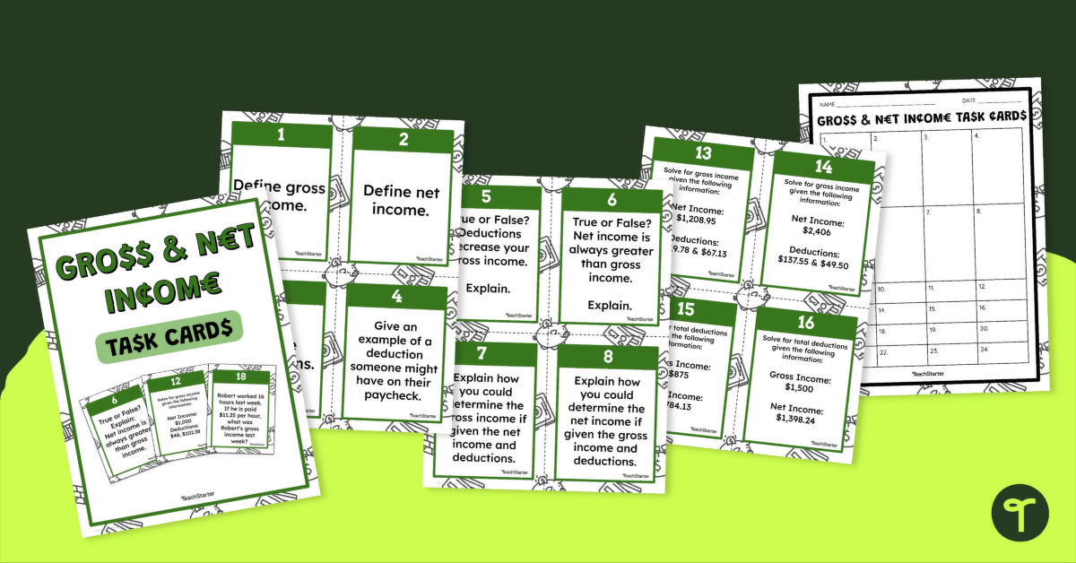 Gross and Net Income – Task Cards teaching resource