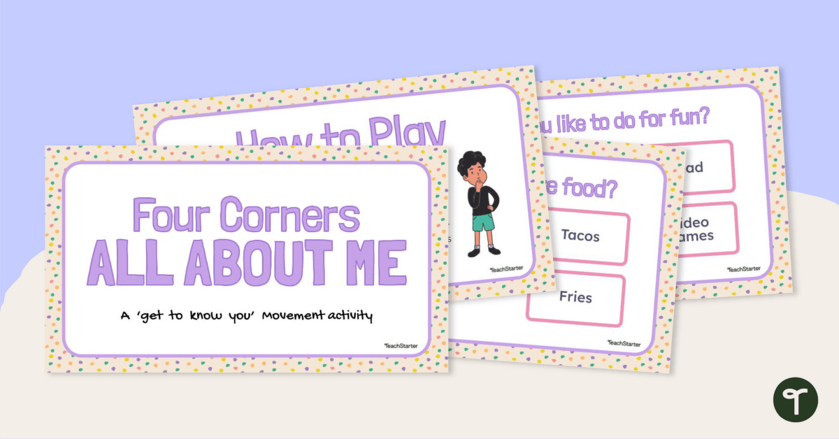 Four Corners-Back to School Active Game teaching resource