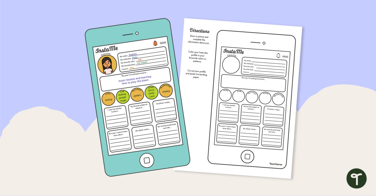 First Day of School Activity - InstaMe! Get to Know Me Template teaching resource