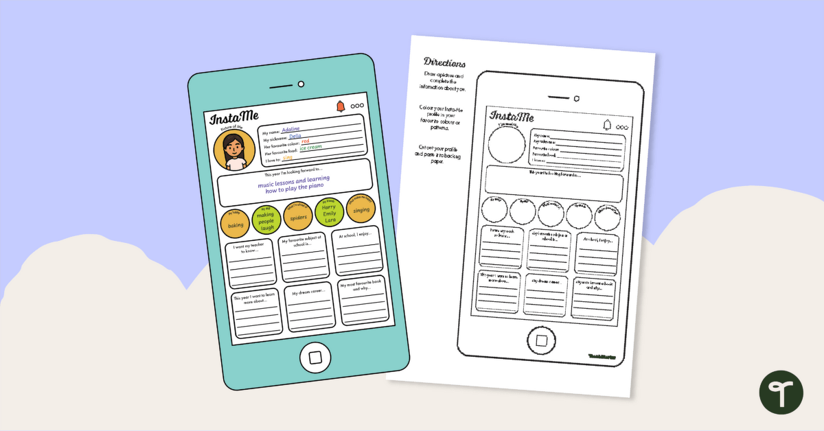 First Day of School Activity - InstaMe! All About Me Template teaching resource
