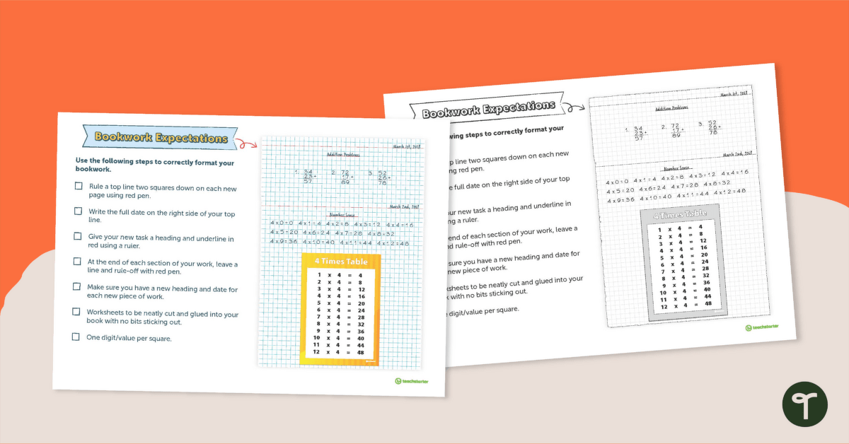 Numeracy Bookwork Expectations Posters teaching resource
