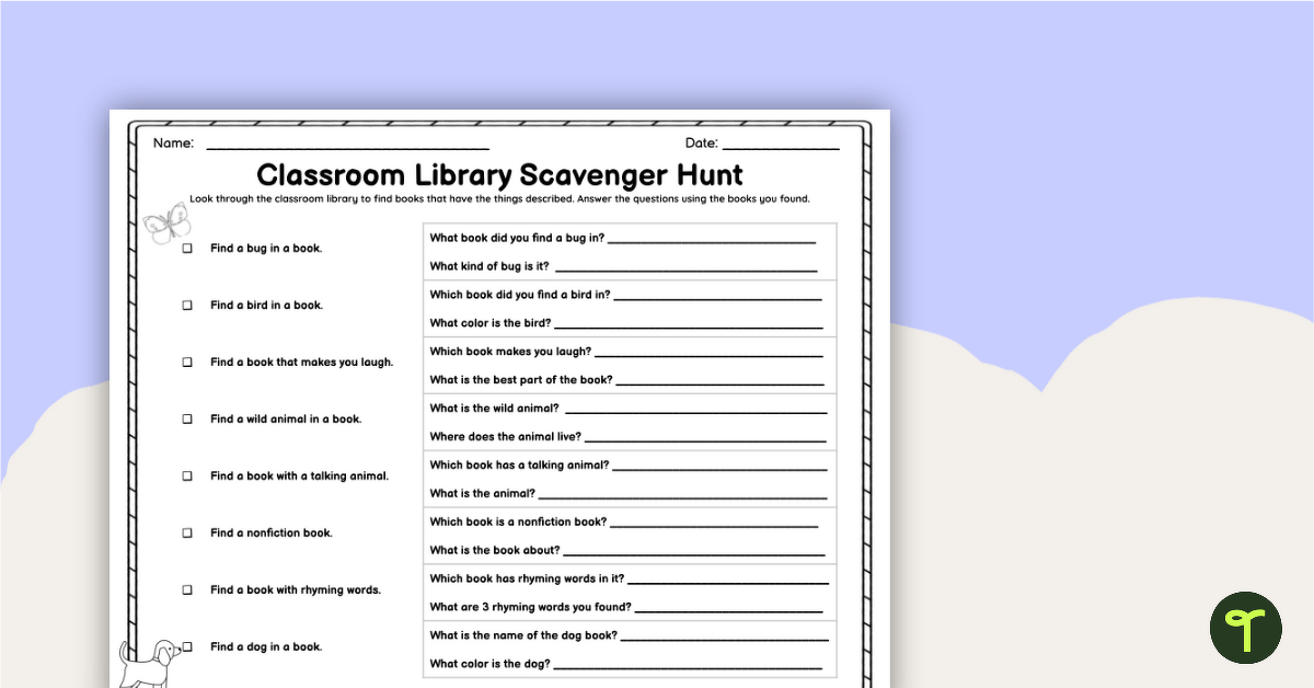 Library Scavenger Hunt Worksheet teaching resource