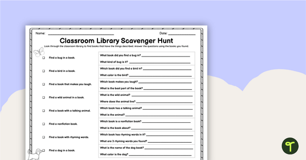 Go to Library Scavenger Hunt Worksheet teaching resource
