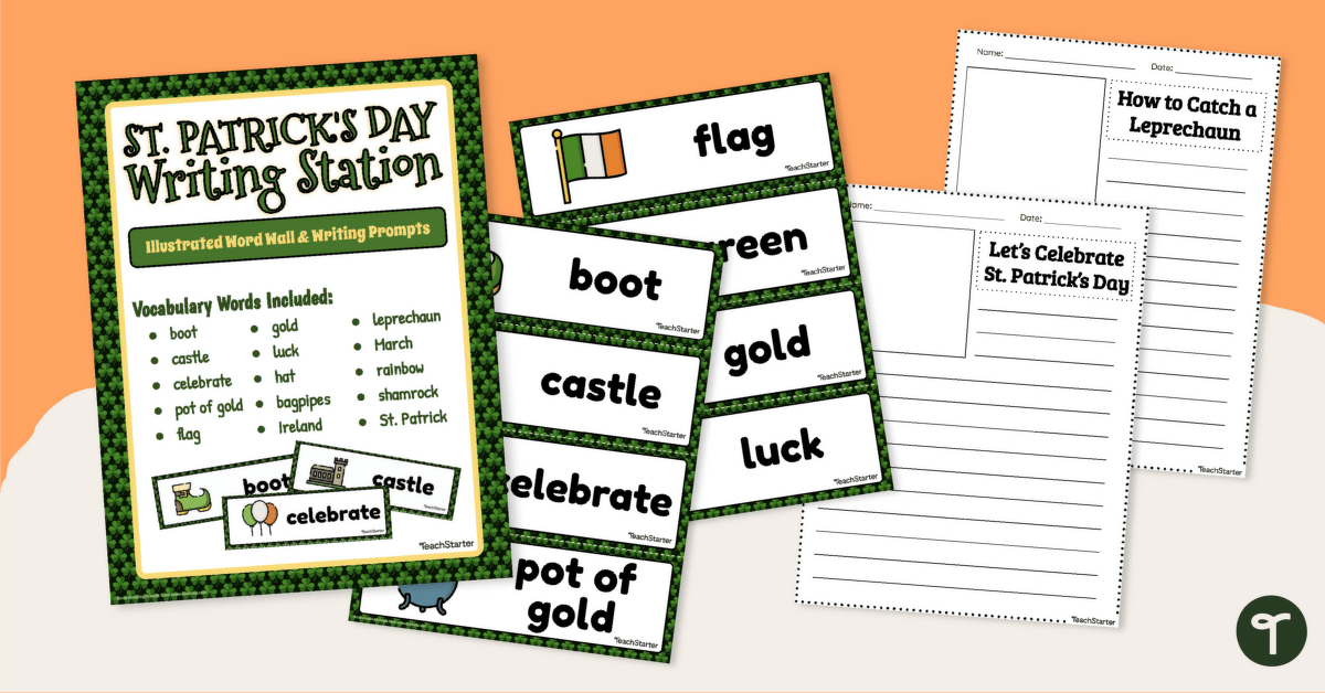 St. Patrick's Day Writing Prompts and Word Wall teaching resource