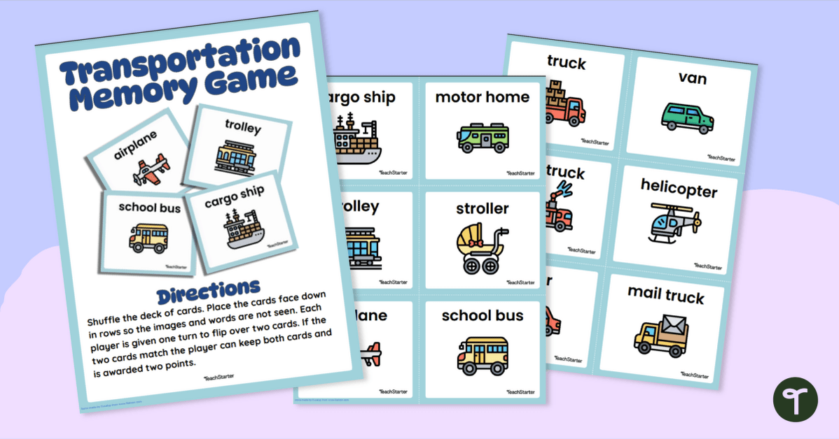 Transportation Memory Game - Vehicles teaching resource