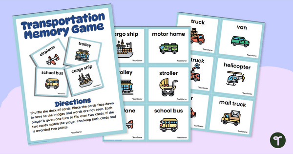 Image of Transportation Memory Game - Vehicles