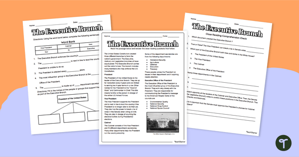Go to Executive Branch Worksheet Pack teaching resource