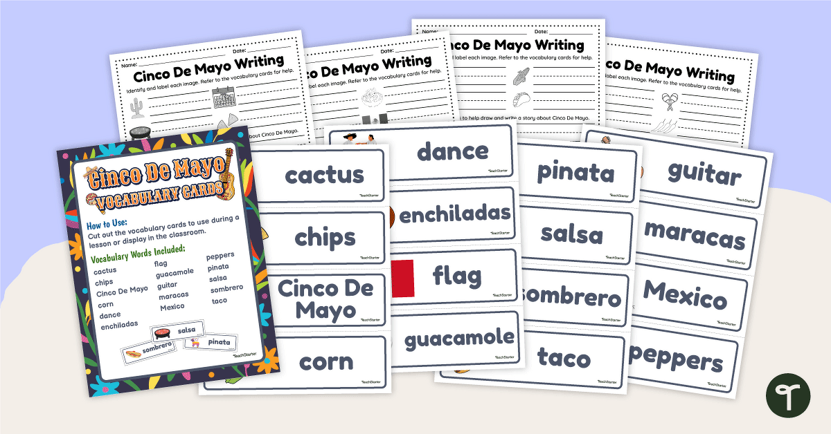 Cinco De Mayo Vocabulary Cards and Writing Center teaching resource