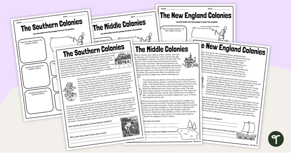 Go to 13 Colonies Reading Passages - New England, Southern, and Middle Colonies teaching resource