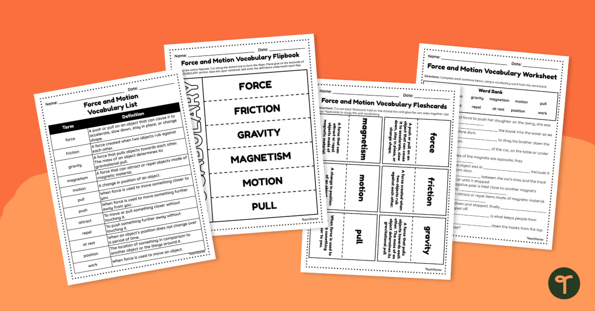 Force and Motion Vocabulary Worksheets teaching resource