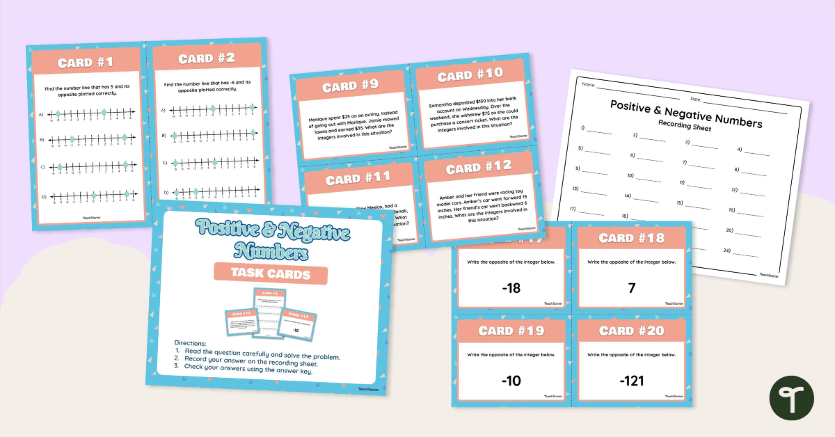 Positive & Negative Numbers – Task Cards teaching resource