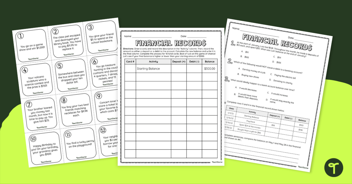 Financial Records Independent Game teaching resource
