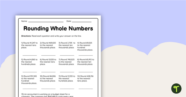 Image of Rounding Whole Numbers – Worksheet