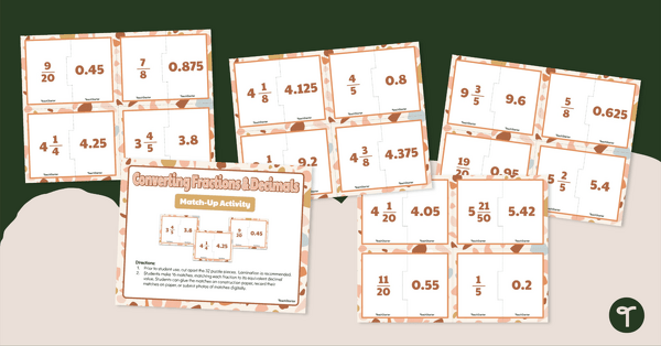 Go to Converting Fractions and Decimals Match-Up Activity teaching resource