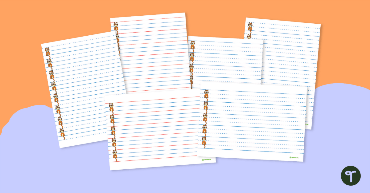 Handwriting Lines with Cat - Dotted Line teaching resource
