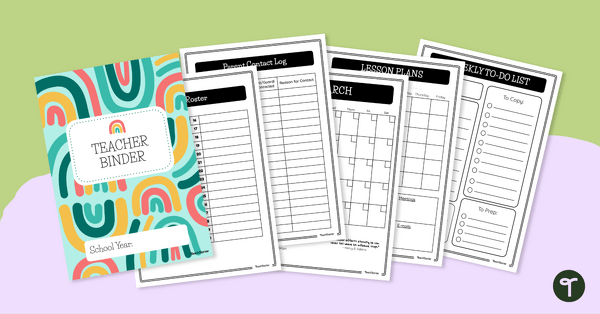 Image of Teacher Binder Printable Templates - Rainbow