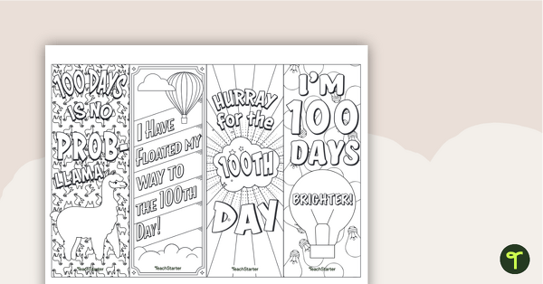 Go to 100 Days of School Bookmarks to Color teaching resource