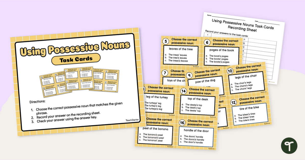 Using Possessive Nouns - Task Cards teaching resource